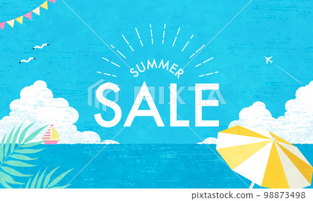 Vector illustration of summer sale with blue sky and sea background 98873498
