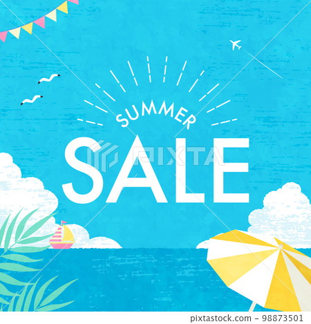 Vector illustration of summer sale with blue sky and sea background 98873501