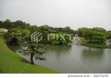 Okayama Korakuen swamp pond in the fresh green that gets wet in the rain Okayama Korakuen swamp pond in the fresh green that gets wet in the rain 98874246