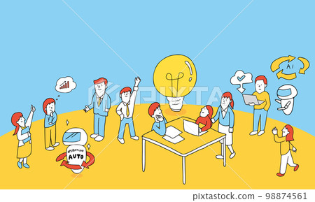 Image illustration of people working lively in an organization with abundant IT human resources and DX human resources and DX conversion and RPA introduction 98874561