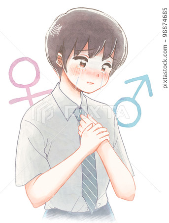 LGBT插畫-不喜歡穿休閒褲打領帶制服的學生 98874685