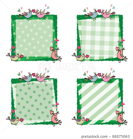 Heart and little bird patchwork fabric style text frame set square green Heart and little bird patchwork fabric style text frame set square green 98875063