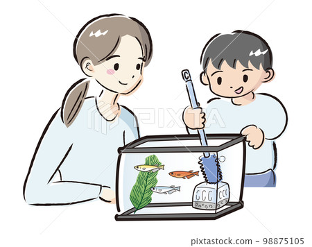 父母和孩子照顧青鱂(清潔水族館) 父母和孩子照顧青鱂(清潔水族館) 98875105