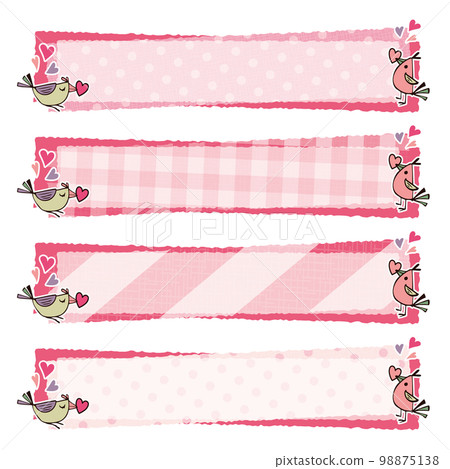 Heart and little bird patchwork fabric style text frame set rectangle pink 98875138