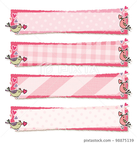 Heart and little bird patchwork fabric style text frame set rectangle pink 98875139