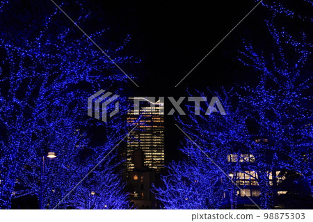 Illumination blue cave and skyscrapers in Shibuya, Tokyo Illumination blue cave and skyscrapers in Shibuya, Tokyo 98875303