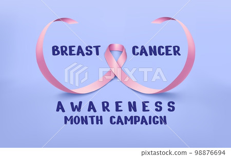Female breast ribbon shape. Cancer awareness month campaign banner. Woman creative healing concept. Illness prevention and charity support. Medical science. Pink bow. Vector illustration Female breast ribbon shape. Cancer awareness month campaign banner. Woman creative healing concept. Illness prevention and charity support. Medical science. Pink bow. Vector illustration 98876694