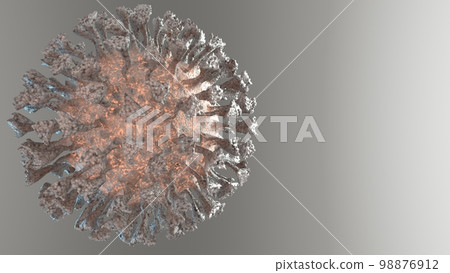SARS-CoV-2 COVID-19 artwork illustration. Virus 3D model at the grey gradient background. 98876912