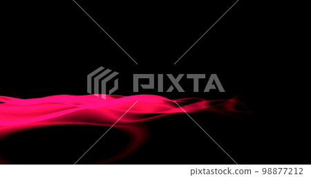 Gradient colorful wave at the black background. 3d rendered abstract illustration. Shining fuchsia silk fabric, soft smoke or flame motion 98877212