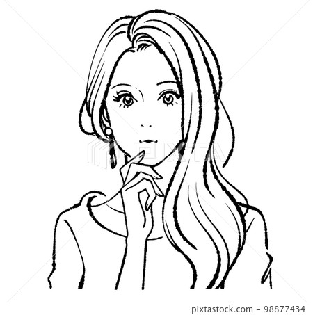 一個女人的單色線描插圖 98877434