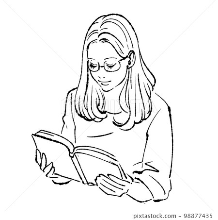 一個女人的單色線描插圖 98877435