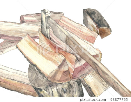 砍柴場景插畫【手繪水彩畫】白背透明背景 98877765