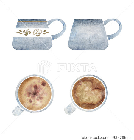 Coffee cup isolated on white. Top view and side view white coffee