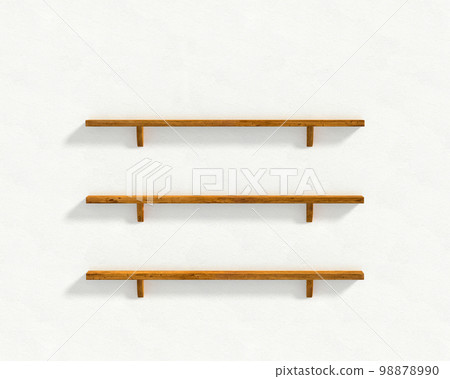 white wall and three wooden shelves white wall and three wooden shelves 98878990