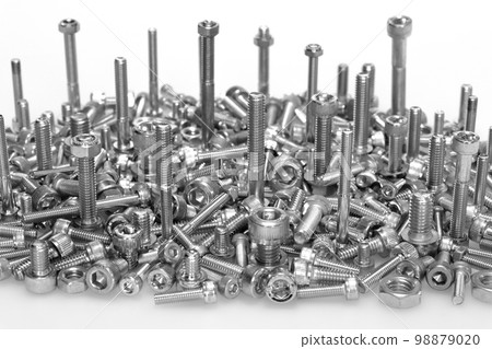 Assembly of bolts and nuts (image of machine parts) 98879020