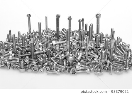Assembly of bolts and nuts (image of machine parts) Assembly of bolts and nuts (image of machine parts) 98879021