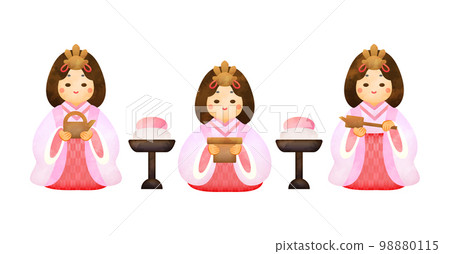 Watercolor style three court ladies 98880115