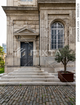 Side entrance of Aya Triada Rum Ortodoks Kilisesi, or Aya Triada Greek Orthodox Church, near Taksim Square, Istanbul 98880128