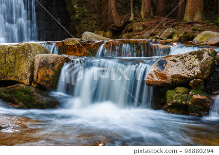 Beautiful scenery of the Wild Waterfall on the lomnica river, Karpacz. Poland 98880294