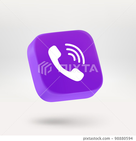 Violet button with cellphone tube. 3d vector icon isolated on white background 98880594