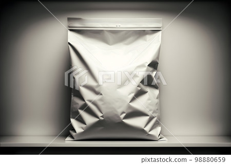 blank white plastic bag with zip-lock mockup on white background, neural network generated art 98880659