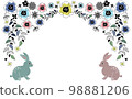 Scandinavian style hand drawn frame with flowers and two rabbits 98881206