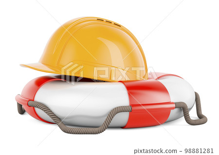 Construction Orange Hard Hat with lifebuoy, 3D rendering 98881281