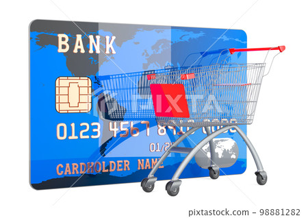 Credit Card with shopping cart, 3D rendering Credit Card with shopping cart, 3D rendering 98881282