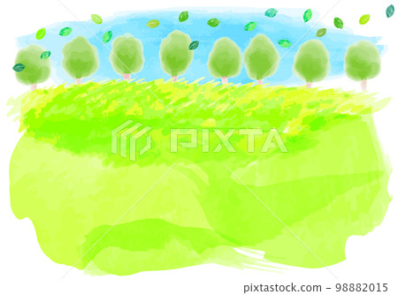 Watercolor green tree and meadow frame 98882015