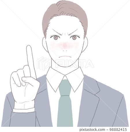 一個穿著憤怒西裝的清爽年輕人指著 ver 一個穿著憤怒西裝的清爽年輕人指著 ver 98882415