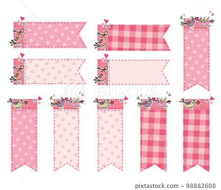 Little bird and heart ribbon set pink 98882608