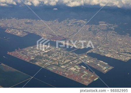 從空中看日本：神戶、明石、明石海峽大橋、神戶、兵庫、神戶港、神戶 98882995