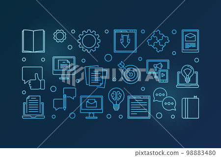 Content outline vector blue horizontal banner or illustration Content outline vector blue horizontal banner or illustration 98883480