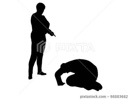 Illustration set of a full-body front view of a man prostrating himself and a full-body back view of a businessman prostrating himself 98883682