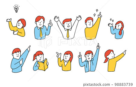 各種人的手勢和姿勢的插圖，例如指向 98883739