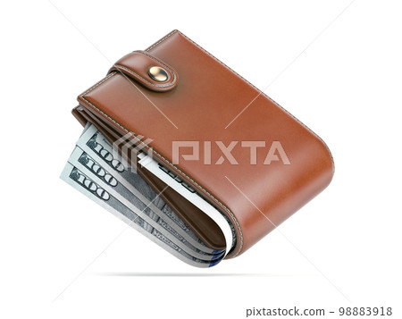 Purse or wallet with money dollar bills isolated on white. 98883918