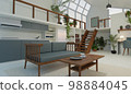 Stylish house with large windows Interior and furniture 98884045