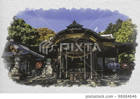Watercolor-style Kofu, Takeda Shrine Worship Hall, Kofu City, Yamanashi Prefecture 98884646