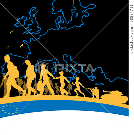 Flag of european union and ukrainian flag. Refugees welcome concept. Ukraine and Russia military conflict, Solidarity with Ukraine 98884711