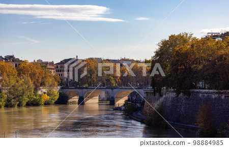 River Tiber and Bridge in a historic City, Rome, Italy. River Tiber and Bridge in a historic City, Rome, Italy. 98884985