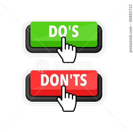 Dos and donts button. Good and Bad Icon. Positive and negative sign. Dos and donts button. Good and Bad Icon. Positive and negative sign. 98885722