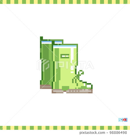 Pixel art rain boots icon. Vector 8 bit style illustration of waterproof shoes. Cute decorative spring element of retro video game computer graphic for game asset, sprite, sticker or web Pixel art rain boots icon. Vector 8 bit style illustration of waterproof shoes. Cute decorative spring element of retro video game computer graphic for game asset, sprite, sticker or web 98886498