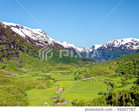 Panoramic view over Geirenger fjord in Norway Panoramic view over Geirenger fjord in Norway 98887767