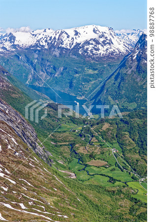 Panoramic view over Geirenger fjord in Norway 98887768