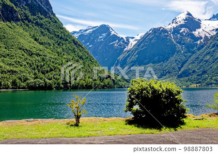 Travel destination Norway - norwegian landscape in Geiranger - Norway 98887803