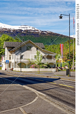 Mountain road in Hellesylt Geiranger - Norway 98887814