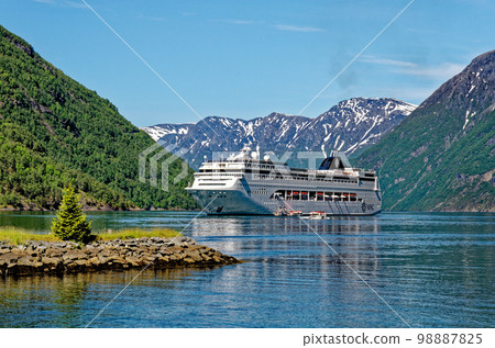 MSC Lirica Cruise ship in Norwegian Fjords - Hellesylt MSC Lirica Cruise ship in Norwegian Fjords - Hellesylt 98887825