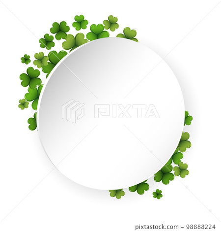 White round paper sheet template decorated with leaves of clover, shamrock. St. Patrick's Day. Background for text, vector 98888224