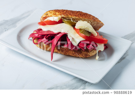 Traditional delicious Turkish foods Izmir Cesme kumru sandwich. High quality photo Traditional delicious Turkish foods Izmir Cesme kumru sandwich. High quality photo 98888619