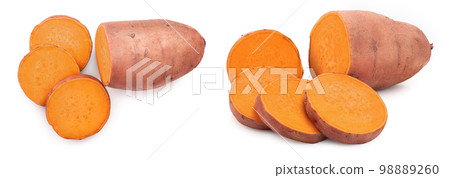 Sweet potato isolated on white background closeup. Top view. Flat lay. 98889260